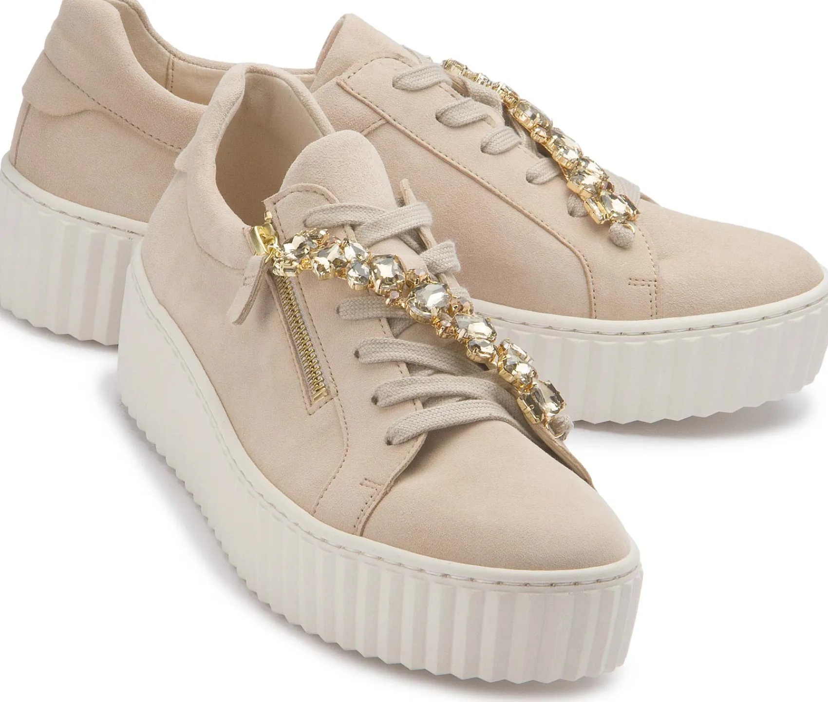 Sneaker|Schnürschuhe|Gabor Sneaker in Übergrößen Beige