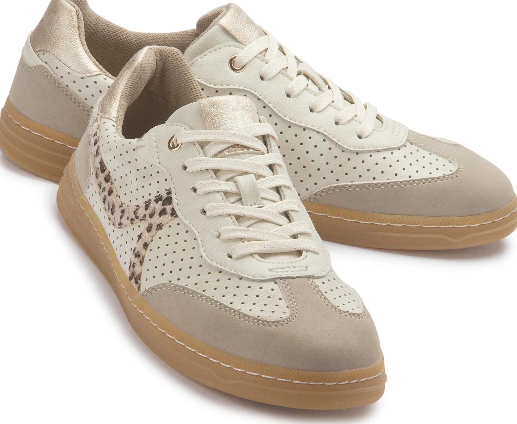 Sneaker|Schnürschuhe|Mustang Damen Sneaker in Übergrößen Beige